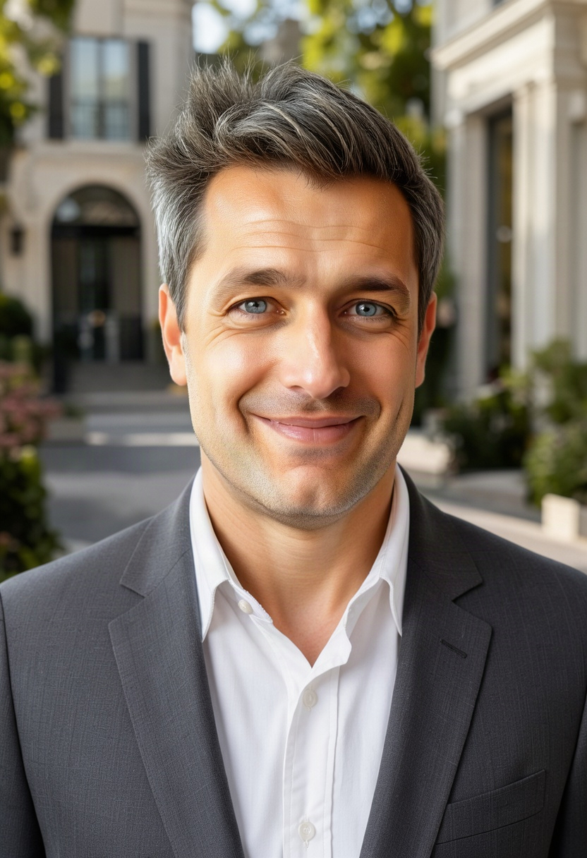 Sample outdoor headshot of a man realtor
